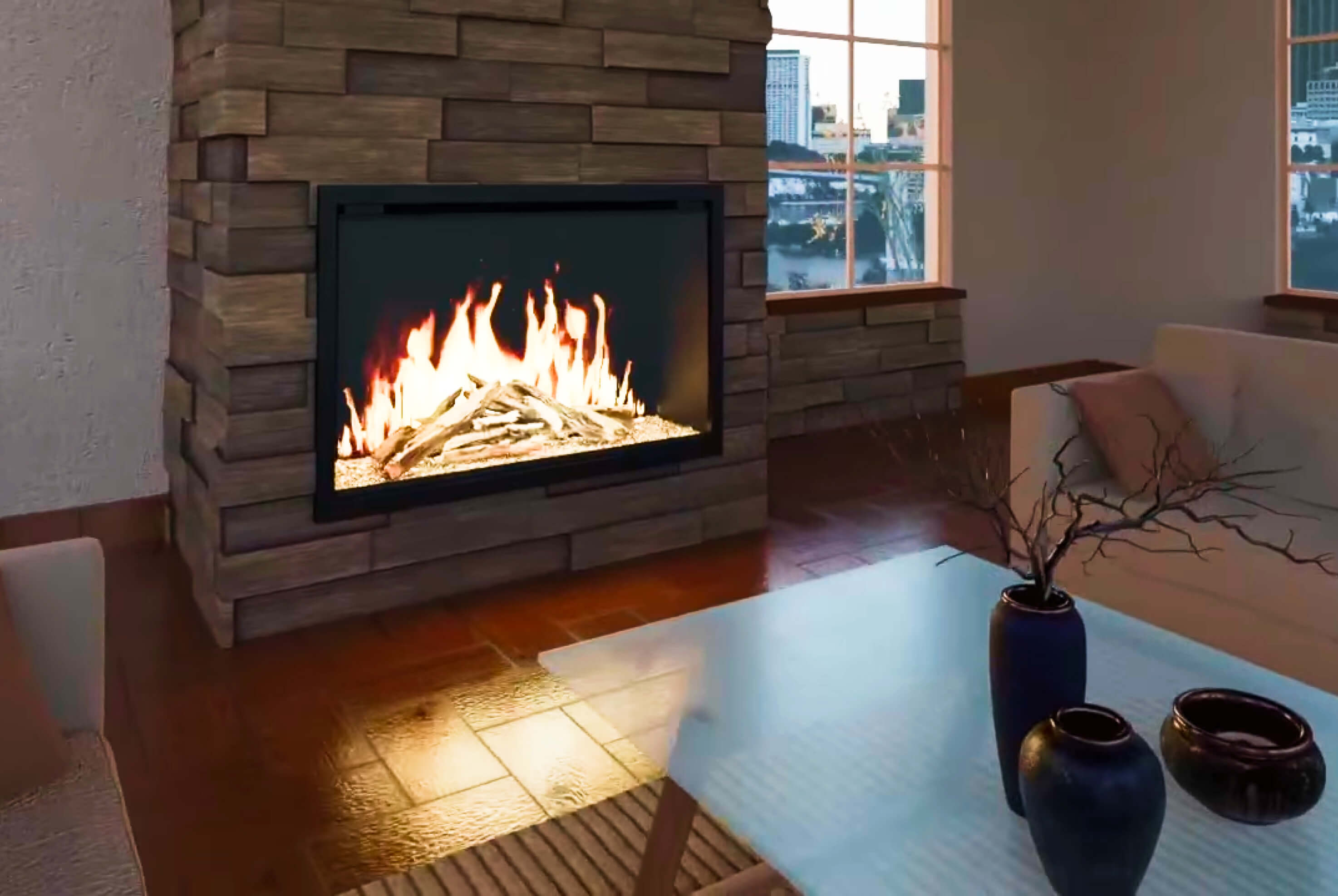 Modern Flames Orion Traditional electric fireplace stone surround electric fireplace remote
